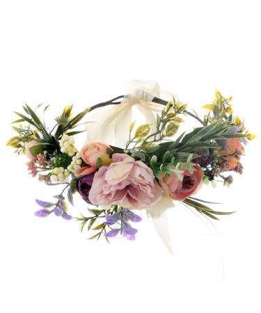 UUPP Bridal Flower Headband Artificial Flower Crown Wreath Headpiece with Adjustable Ribbon for Wedding Festivals