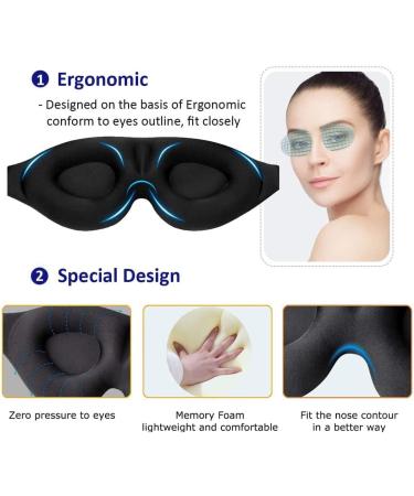 3D Sleep Mask for Side Sleepers - 100% Light Blocking Eye Covers for Men & Women | Adjustable Luxury Eye Shade for Nap Meditation & Yoga - Black - Buy Online on GoSupps.com