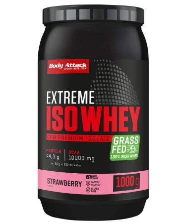 Body Attack Whey Protein Powder Strawberry 1 kg protein powder easily soluble & quick digestible whey isolates - from 100% Irish pasture milk 1 kg (1 Pack)