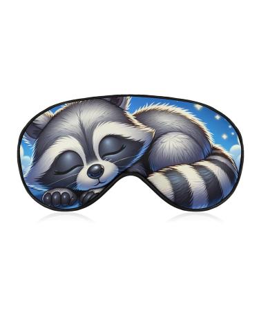 Sleep Mask Cute Cartoon Seeping Raccoon Light Blocking Eye Mask for Sleeping with Adjustable Strap Soft Eye Sleep Shade Cover for Men Women