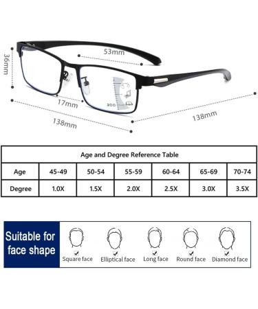 Progressive Multifocus Reading Glasses for Men Blue Light Blocking Computer Readers Anti Eyestrain Glasses(Couleur:Noir Grandeur:1.0x) - Buy Online on GoSupps.com