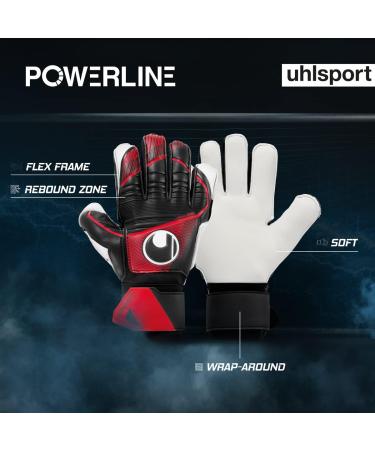 Uhlsport Powerline Soft Flex Frame Football Goalkeeper Gloves - Unisex Finger Protection for Children & Adults Size 6.5 Black/Red/White - Buy Online on GoSupps.com