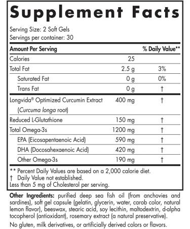 Nordic Naturals Omega Curcumin Lemon Soft Gels - 60 Count - 1200mg Omega-3 + 400mg Curcumin - Combats Cellular Stress - Non-GMO - Buy Online on GoSupps.com