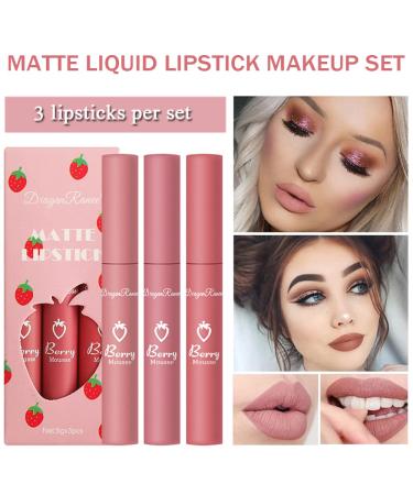 3 Colors Nude Matte Lipstick Set - Long Lasting & Waterproof Lip Gloss - Buy Online on GoSupps.com