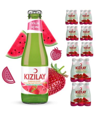 KIZILAY 48 Bottles Natural Mineral Water with Watermelon and Strawberry Flavor, Rich Mineral Water with Bicarbonate and Sodium, Pufai Grocery
