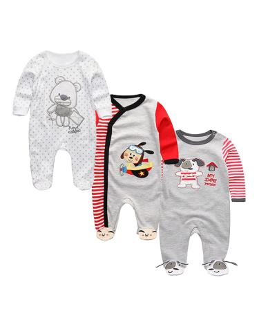 MAMIMAKA Baby Rompers Pajamas Cotton Jumpsuit Boys Girls Sleepsuit Long Sleeve Footed Bodysuits One-Piece Outfits 6-9 Months Three Pieces-11