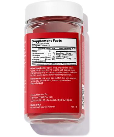 HUM Pro ACV Gummies - 100% Organic Apple Cider Vinegar with Probiotics & B12 for Digestive Health and Metabolism Support - Buy Online on GoSupps.com