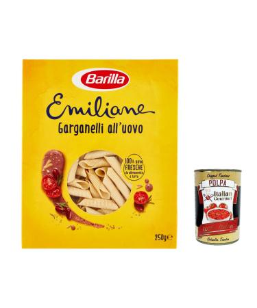 Italian Gourmet E.R. Barilla Egg Pasta Le Emiliane Garganelli Egg Pasta 250g + Italian Polpa Gourmet 400g Set of 3