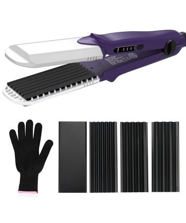 janelove Hair Crimper Crimping Iron Volumizing Hair Iron for Texture for Thin Fine Hair Root Volume 4 in 1 Hair Straightener and Hair Crimper for Women Gift Purple