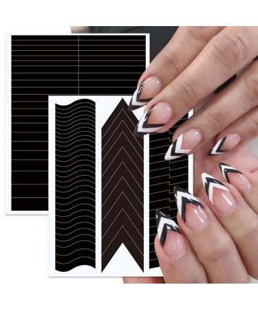 French Manicure Nail Stickers - 12 Sheets | Self Adhesive Wavy Line & V-Shaped Stencils for Women & Girls - Buy Online on GoSupps.com