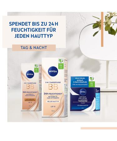 Nivea 5 in 1 Day Care BB Cream SPF 15 - Tinted Moisturizer for Light Skin with Organic Jojoba Oil | 24h Hydration & Makeup Pigments - Buy Online on GoSupps.com