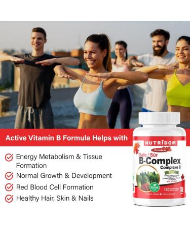 Nutridom Fortified Vitamin B-Complex 200 mg 120 Count All Vegan B-Vitamins Including B12 B1 B2 B3 B4 B5 B6 B7 (Biotin) B8 (Inositol) B9 (Folic Acid) - Buy Online on GoSupps.com