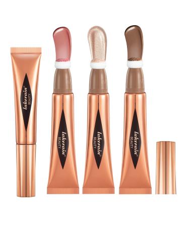 Cream Contour Beauty Wand Highlighter Contour Blush with Cushion Liquid Highlighter Face Bronzer Natural Super Silky Cream Blush Stick Beauty Makeup ( # Set A) # Set A 1 piece (1 Pack)