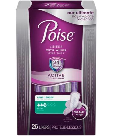 Poise Active Incontinence Panty Liners with Wings Long Light - 26 Liners, Pack of 1 - Buy Online on GoSupps.com