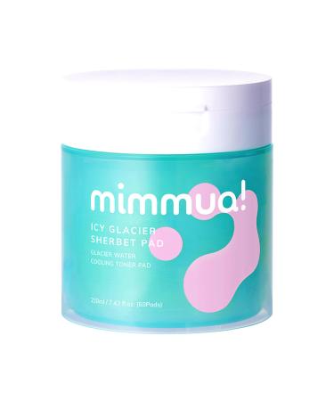 mimmua! Ice Sorbet Toner Pads | Skin Prep Wipes for Puffiness Under Eye Bags & Instant Face Lift | Gel Pads for Sunburn Relief & After Sun with 30% Glacial Water & Caffeine | 7.43 Fl Oz / 60 Count