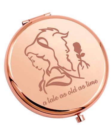 SEIRAA Fairytale Travel Makeup Mirror Tale as Old as Time Pocket Mirror Belle and Beast Movie Fans Compact Mirror (Fairytale Makeup Mirror)