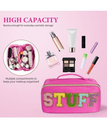 Aucuu Premium Nylon Cosmetic Bag Travel Organizer - Large Capacity Waterproof Zipper Bag for Women (Pink) - Buy Online on GoSupps.com