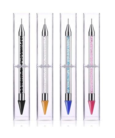 Tvoip 4PCS Dual-Ended Nail Rhinestone Picker Wax Tip Pencil Pick Up Applicator Dual Tips Dotting Pen Beads Gems Crystals Studs Picker with Acrylic Handle Manicure Nail Art Tool