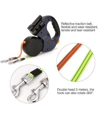 Buy Gobesty Double-Pulling Dog Leash - Retractable 3M Leash for Two Dogs with LED Light & Garbage Box | International Shipping - Buy Online on GoSupps.com
