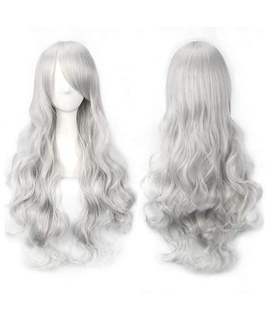 YEESHEDO 32" 80 cm Silver Grey Long Wavy Curly Hair Cosplay Wigs with Bangs for Women Girls Heat Resistant Synthetic Wig for Party Costume Anime Halloween - Buy Online on GoSupps.com