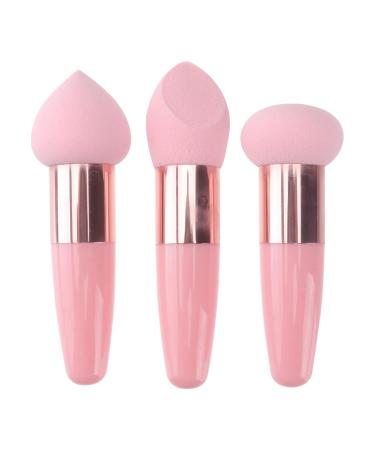 Beaupretty 3Pcs Makeup Sponge Beauty Foundation Blending Sponge Makeup Sponge Wedge Foundation Sponges with Handle Cosmetic Blender Professional Beauty Sponge Blender Pink