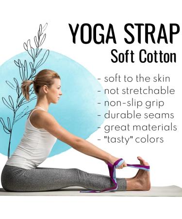 TECEUM Spring 2023 Yoga Strap Cotton 8 ft - Adjustable Non-Slip Belt for Yoga, Pilates & Physical Therapy - Mixed Blueberry - Buy Online on GoSupps.com