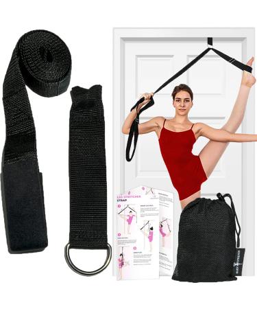 Leg Stretcher Strap, Door Stretch Strap for Flexibility - Adjustable Strap with Door Anchor to Improve Leg Stretching, Door Flexibility Trainer Band with Carrying Pouch for Dance, Cheer, Ballet Black