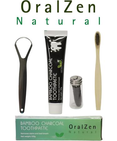 OralZen Night Dental Care Set | Advanced Charcoal Toothpaste Bamboo Toothbrush Tongue Scraper & Dental Floss for Optimal Oral Hygiene - Ship Internationally - Buy Online on GoSupps.com