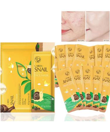 MIESCHER 20 Combo Pack Snail Sleeping Face Mask Sheet Wash-free Face Pack For Glowing Skin Deep Moisturizing Skin Care Mask Firming Skin Hydrate Soothe Brightening Natural Skincare Facial Mask Snail Yellow