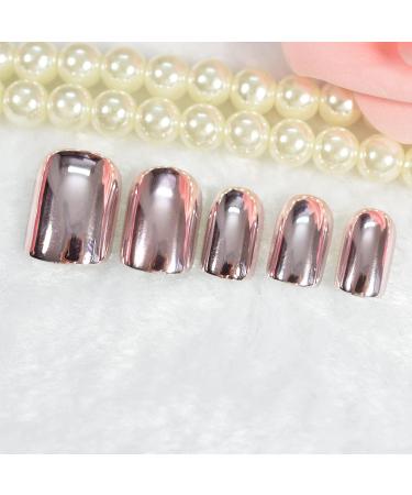 Metallic Pink Short False Nails - Full Cover Salon Fake Nail Art Tips for Women - Buy Online on GoSupps.com