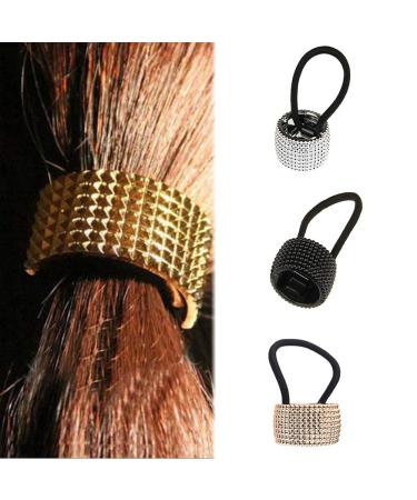 Zhouba Metal Hair Tie for Women - Punk Rivet Circle Ring Ponytail Holder Elastic Hair Cuff & Rope Accessories in Black - Buy Online on GoSupps.com