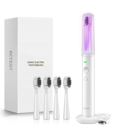 Sonic UV Electric Toothbrush with Light 4 Brush Heads for Adults and Kids One Charge for 60 Days Wireless Fast Charge 3 Modes Electric Toothbrushes(White)