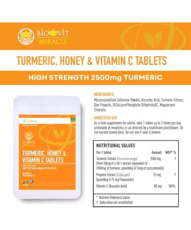 VYTALIVING 2500mg High Strength Turmeric Tablets with Honey & Vitamin C for Joint and Immune Health - 60 Tablets - Buy Online on GoSupps.com