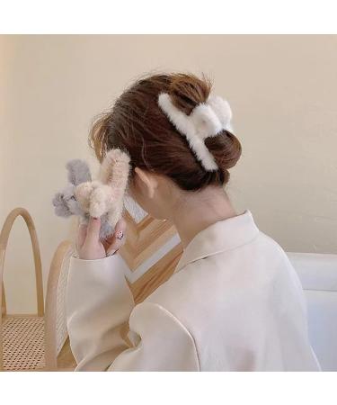 GRHOSE 2PCS Plush Hair Claw Clips - White & Blue Faux Fur Hair Clips for Women - Buy Online on GoSupps.com