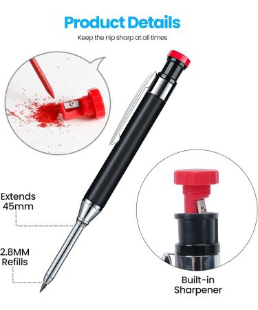 Yzzaoo Deep Hole Marker Pencil Set - 2 Carpenter Pencils with 18 Marker Mines for Wood Metal & Concrete (Black + Blue) - Ideal Borehole Markers - Buy Online on GoSupps.com