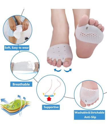 Metatarsal Pads & Toe Separators Set for Rapid Pain Relief - 2 Pairs, Soft & Breathable Design for Bunion Corrector, Mortons Neuroma, Diabetic Feet, Hammer Toe - Includes Toe Spacers, Ball of Foot Cushions - White - Buy Online on GoSupps.com