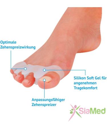 SiaMed 4x Hallux Valgus Toe Separator Splints - Soft Gel Silicone Splint for Foot Pain Relief - 2 Pairs for Hallux Valgus Treatment - International Shipping Available - Buy Online on GoSupps.com