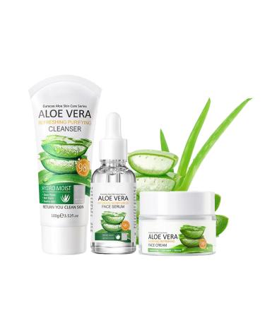 Skincare Gifts For Teenage Girls 3Pces Aloe Vera Skin Care Sets & Kits For Women Gifts with Cleanser Face Serum Face Cream for Hydrate Moisturize Skin