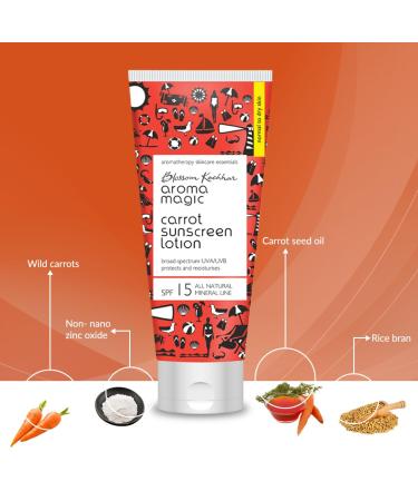 Aroma Magic Carrot Sunscreen Lotion SPF 15 - Broad Spectrum UVA/UVB Protection & Non-Greasy Moisturizer for Dry Skin (100ml - Buy Online on GoSupps.com