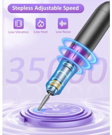 35000 RPM Electric Nail Drill Machine for Acrylic Gel Nails - Portable Professional Tool for Manicure Pedicure - Purple - Buy Online on GoSupps.com