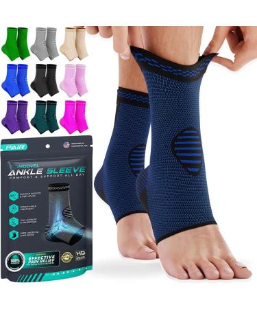Modvel Foot & Ankle Brace Socks for Sprained Ankle Compression Sleeve - Ankle Support for Women & Men - Tendonitis & Arthritis Ankle Brace Sports Running Torn Ligaments & Women T Blue/Black Small Small T Blue/Black