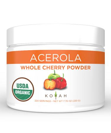 KOYAH - Organic Acerola Cherry Powder: 220 Servings (1 Scoop  200% Vitamin C or 2 whole cherries) Freeze-dried Whole-Cherry Powder