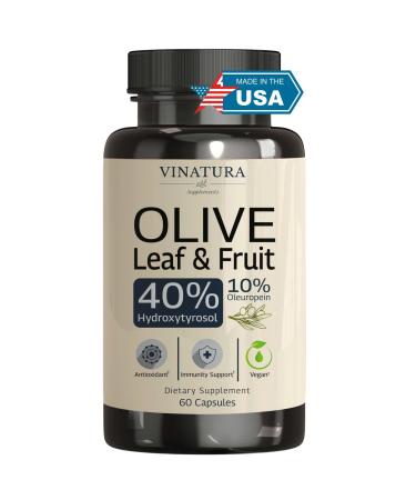 VINATURA Hydroxytyrosol Supplement Olive Leaf Extract - 40% Hydroxytyrosol Olive Fruit Extract 10% Oleuropein Olive Leaf Extract Capsules - 60 Capsules