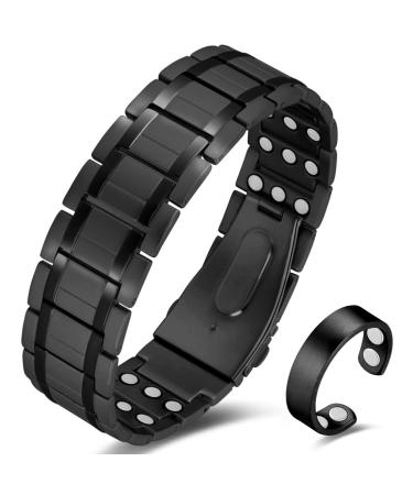 Cigmag Lymphatic Drainage Magnetic Bracelet Men Ultra Strength Magnet Pure Titanium Three Row with Adjustable Tool & Gift Box(Black) Pure Titanium Black - Buy Online on GoSupps.com