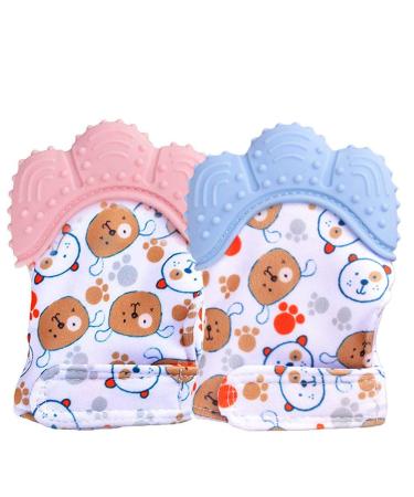 BESLIME Baby Teething Gloves 2 Pack Teething Mittens Teething Mitt Glove Soothing Self-Soothing Pain Relief Toy