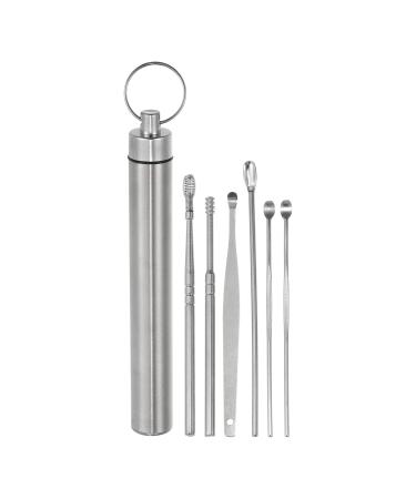 VOCOSTE 6Pcs Stainless Steel Ear Cleansing Tool Set Ear Cleaner Ear Care Set with Titanium Storage Case