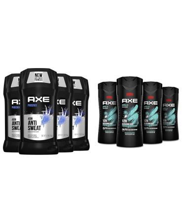 AXE Antiperspirant Deodorant for Men Phoenix 4PK 48H Sweat & Body Wash Apollo 4 Count for Long Lasting Freshness Sage & Cedarwood Men's Body Wash with Odor-Busting Prebiotics 16 oz