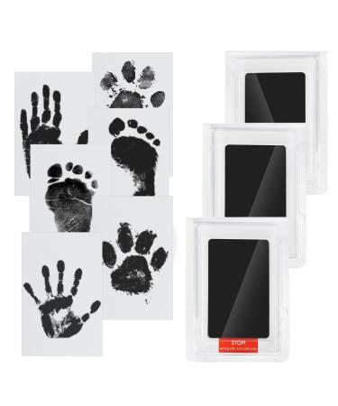 WHEELIO Baby Hand and Footprint Kit Inkless Hand and Footprint kit with 3 Ink Pads and 6 Imprint Cards Paw Print Kits for Dogs Cat - Black