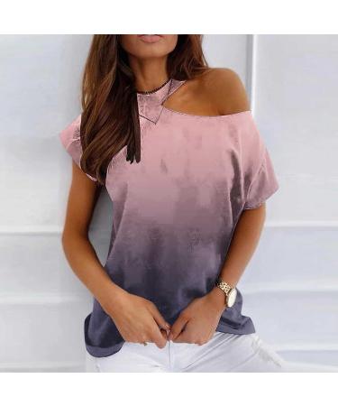 Women's Dressy Floral Printed Evening Party Top - Pink | Short Sleeve Casual Blouse with Graphic Tees | Size Large - Buy Online on GoSupps.com