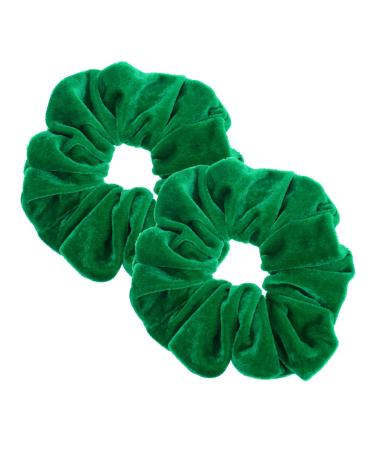 2 Pcs Green Color Large Velvet Scrunchies for Women Hair Ties 2 Green